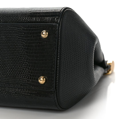 Dolce & Gabbana Calfskin Iguana Embossed Studded Medium Fashion Sinner Patch Miss Sicily Satchel Black 8 of 8