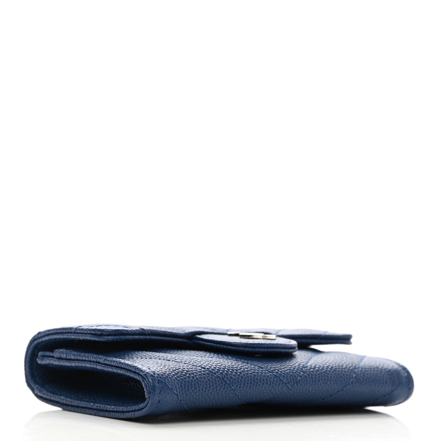 Caviar Chevron Quilted Flap Card Holder Dark Blue