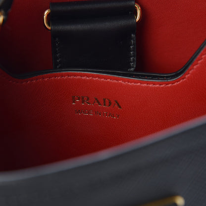 Prada Saffiano Cuir Medium Panier Bucket Bag Black Fuoco 6 of 9