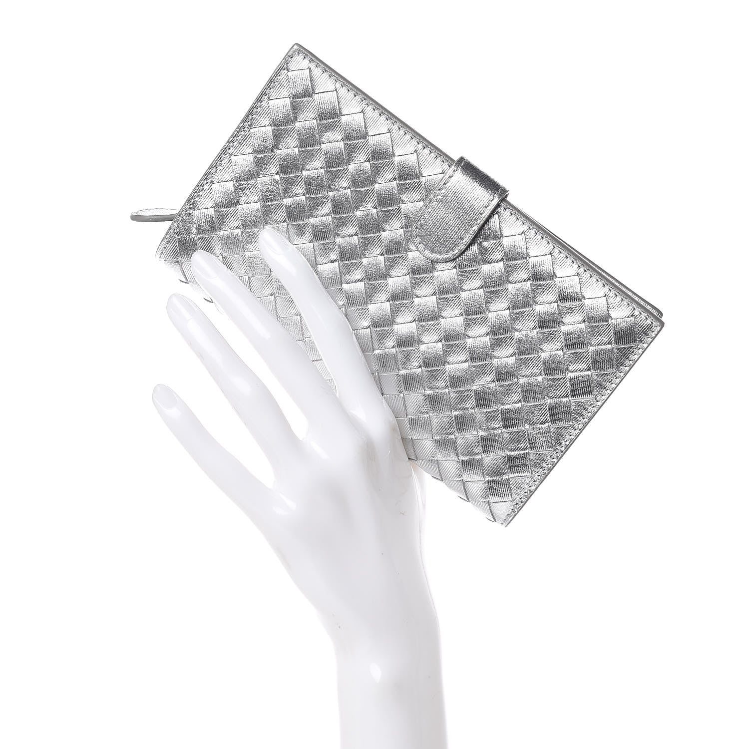 Bottega Veneta Metallic Grosgrain Intrecciato Continental Wallet Silver 2 of 12