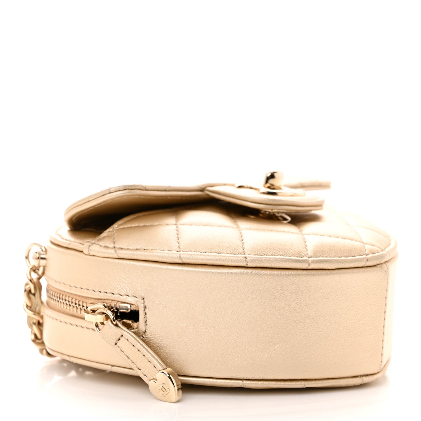 Metallic Lambskin Quilted CC In Love Heart Clutch With Chain Gold