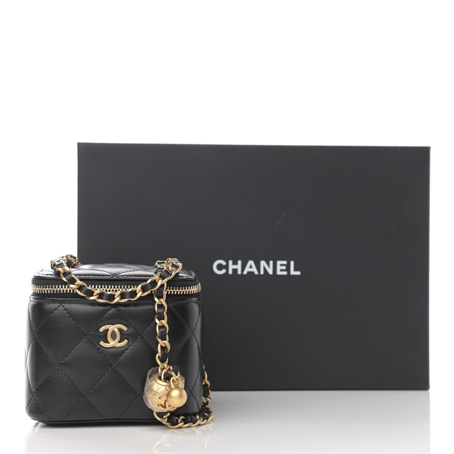Chanel Lambskin Quilted Mini Pearl Crush Vanity Case With Chain Black 11 of 11
