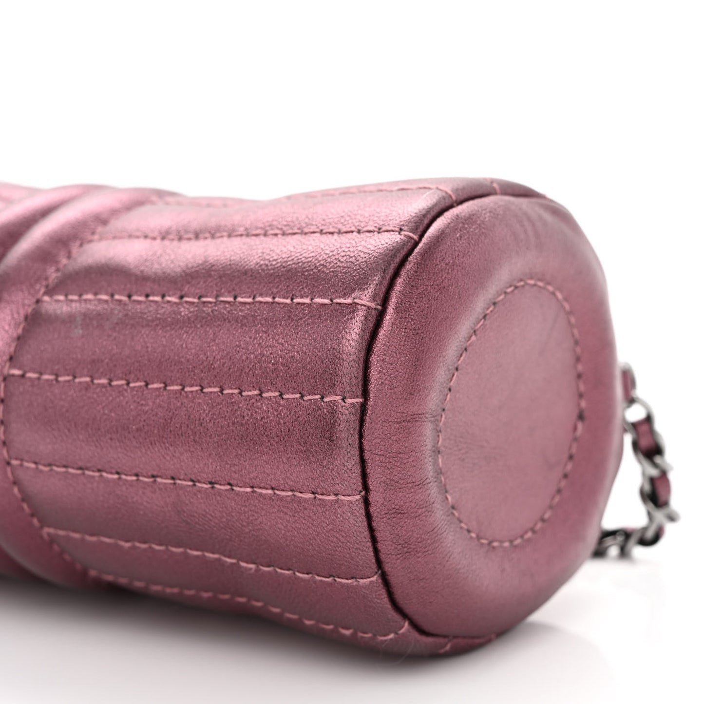 Metallic Lambskin Horizontal Quilt Pochette Purple