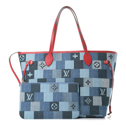 Louis Vuitton Denim Damier Monogram Patchwork Neverfull Blue Rouge 1 of 11