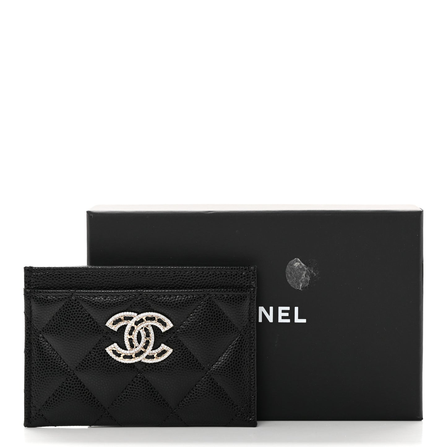 Caviar Quilted Crystal Card Holder Black