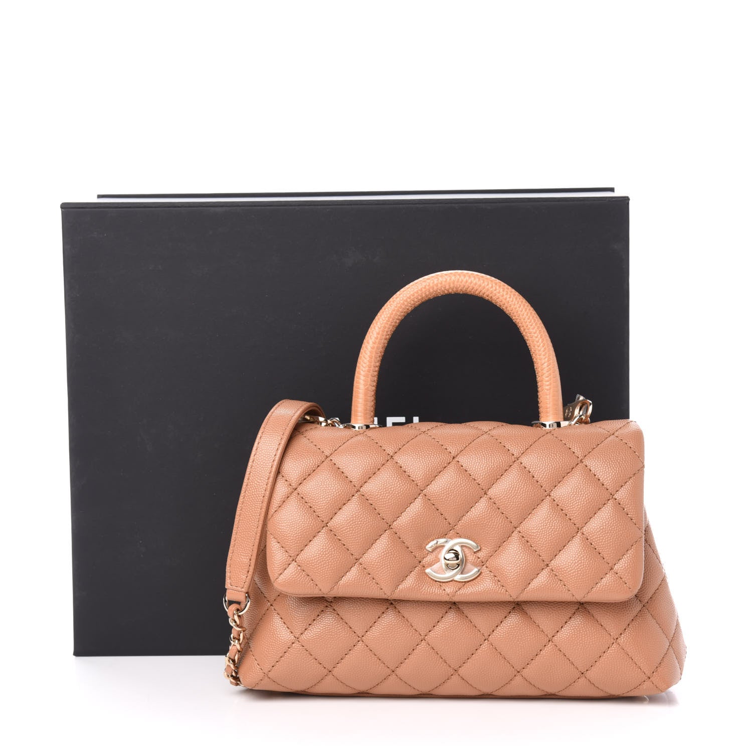 Chanel Caviar Quilted Lizard Embossed Mini Coco Handle Flap Brown 11 of 11