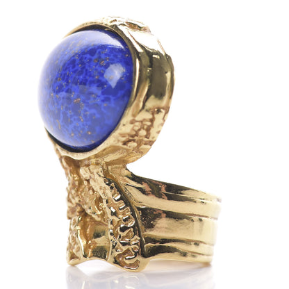 Saint Laurent Glass Cabochon Arty Ovale Ring 6 Gold Lapis 3 of 6
