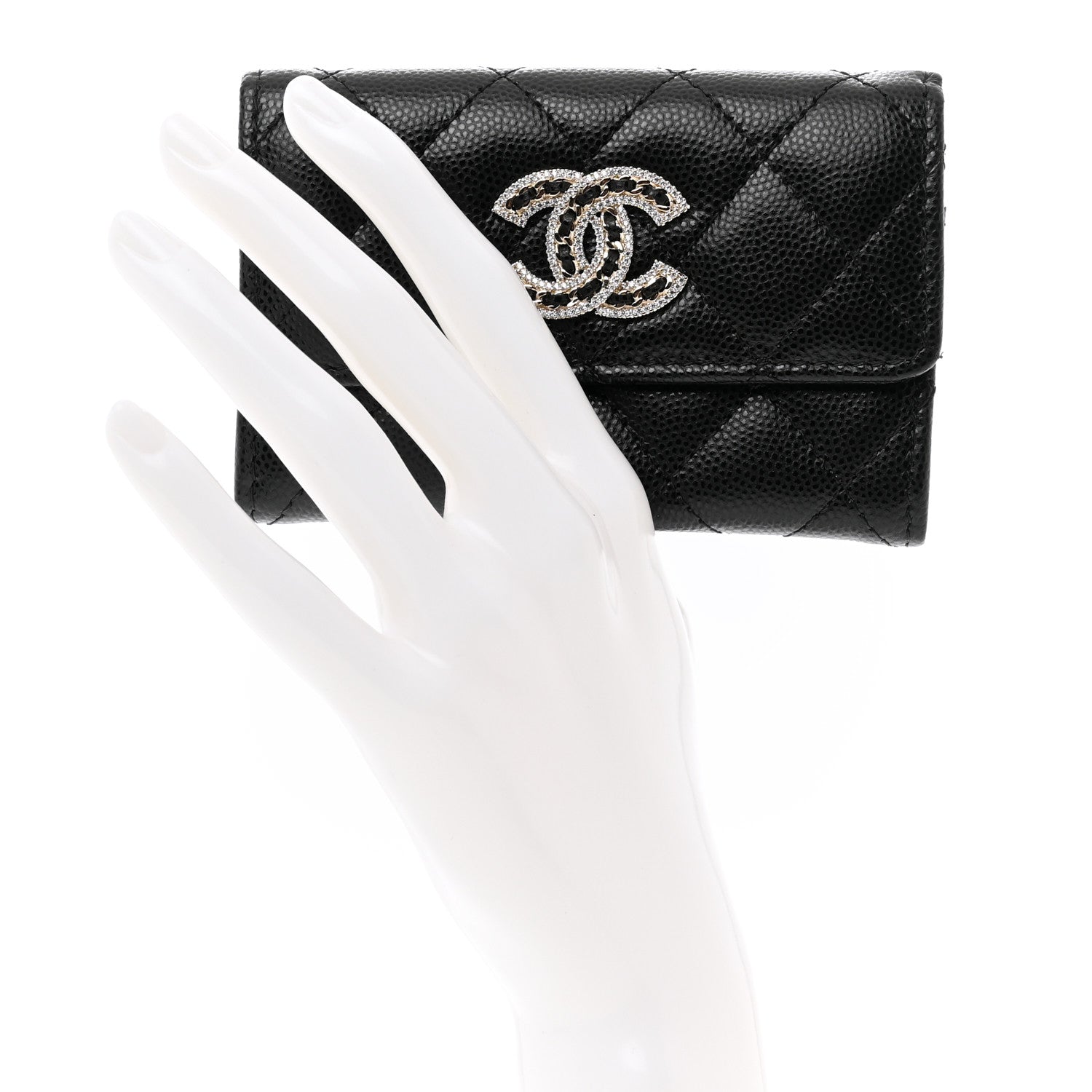 Chanel Caviar Quilted Crystal CC Flap Card Holder Black 2 of 9