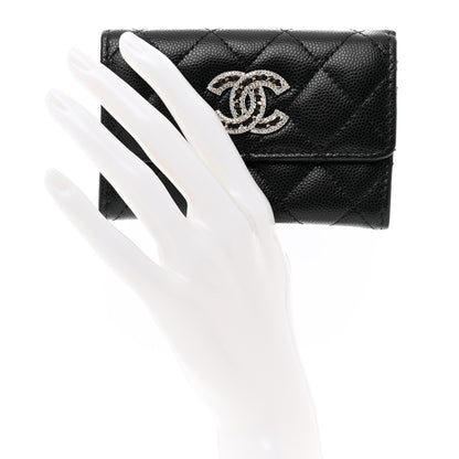 Chanel Caviar Quilted Crystal CC Flap Card Holder Black 2 of 9