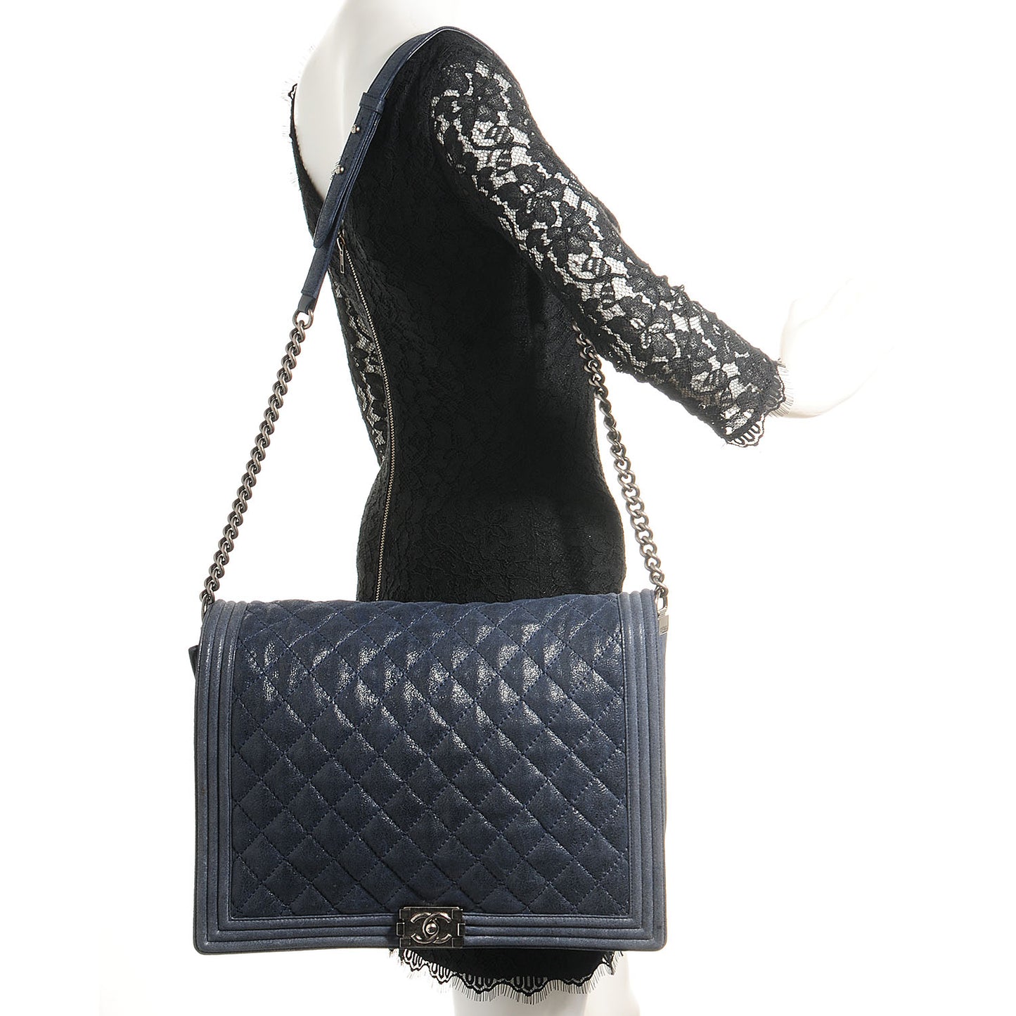 Goatskin Quilted Large Gentle Boy Flap Navy