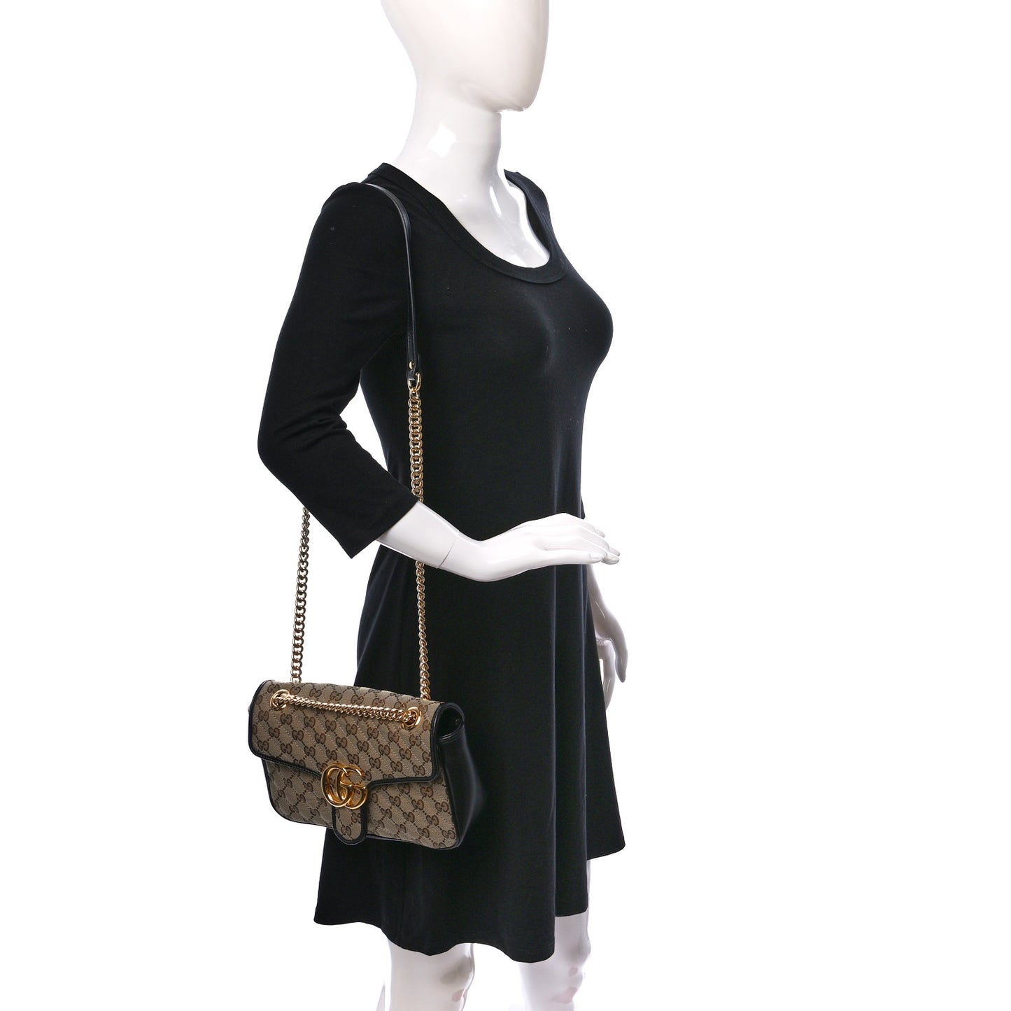 Monogram Matelasse Diagonal Small GG Marmont Shoulder Bag Beige Black