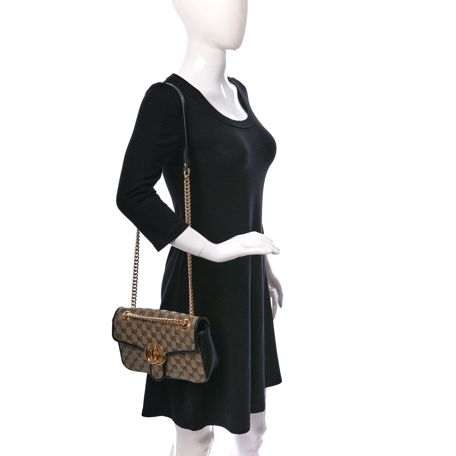 Gucci Monogram Matelasse Diagonal Small GG Marmont Shoulder Bag Beige Black 2 of 9