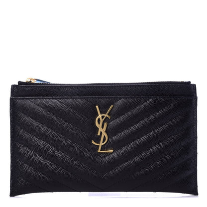 Saint Laurent Grain De Poudre Chevron Monogram Bill Pouch Black 1 of 8