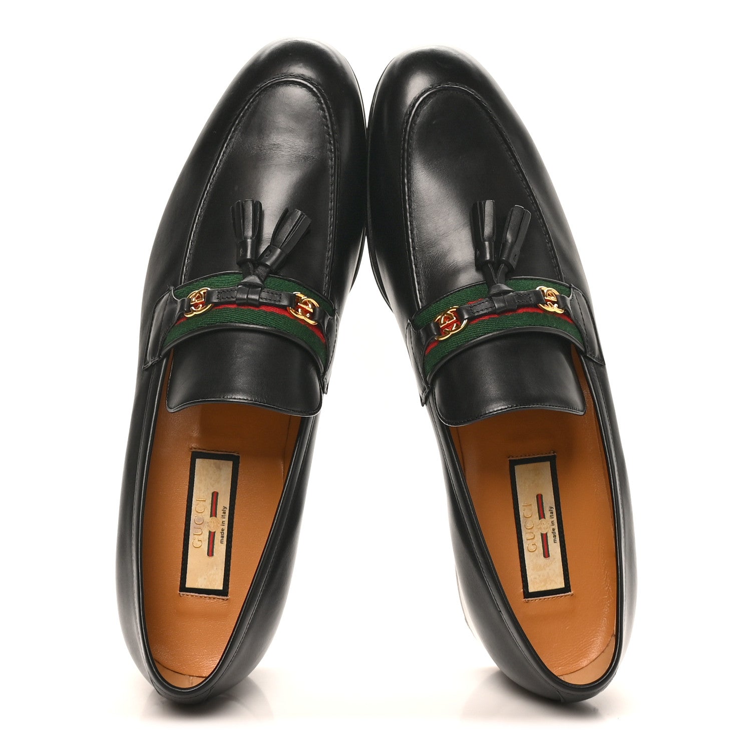 Gucci Calfskin Web Interlocking G Mens Tassel Loafers 12 Black 2 of 10