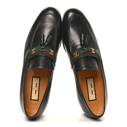 Gucci Calfskin Web Interlocking G Mens Tassel Loafers 12 Black 2 of 10