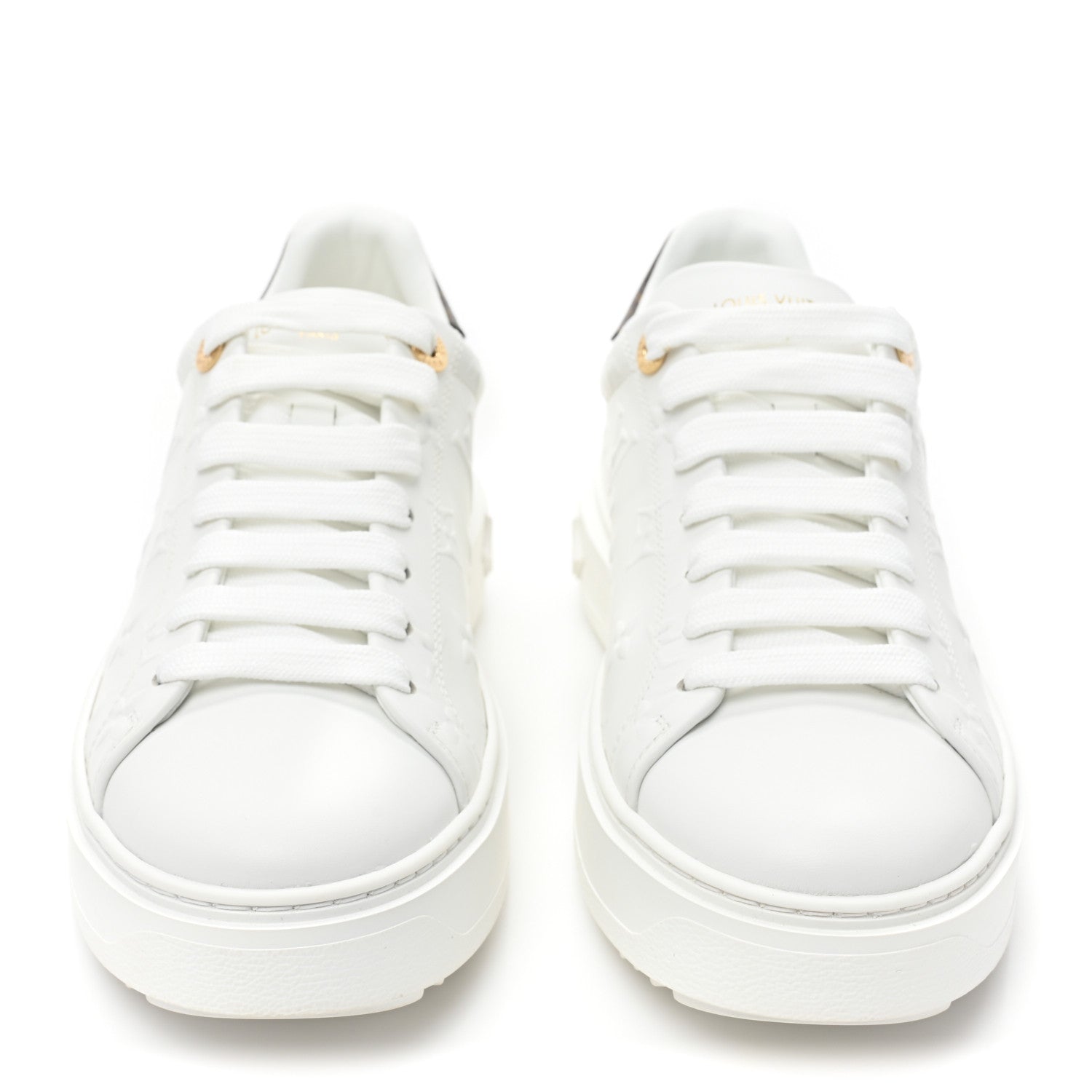 Louis Vuitton Lambskin Embossed Monogram Time Out Sneakers 38.5 White 2 of 9
