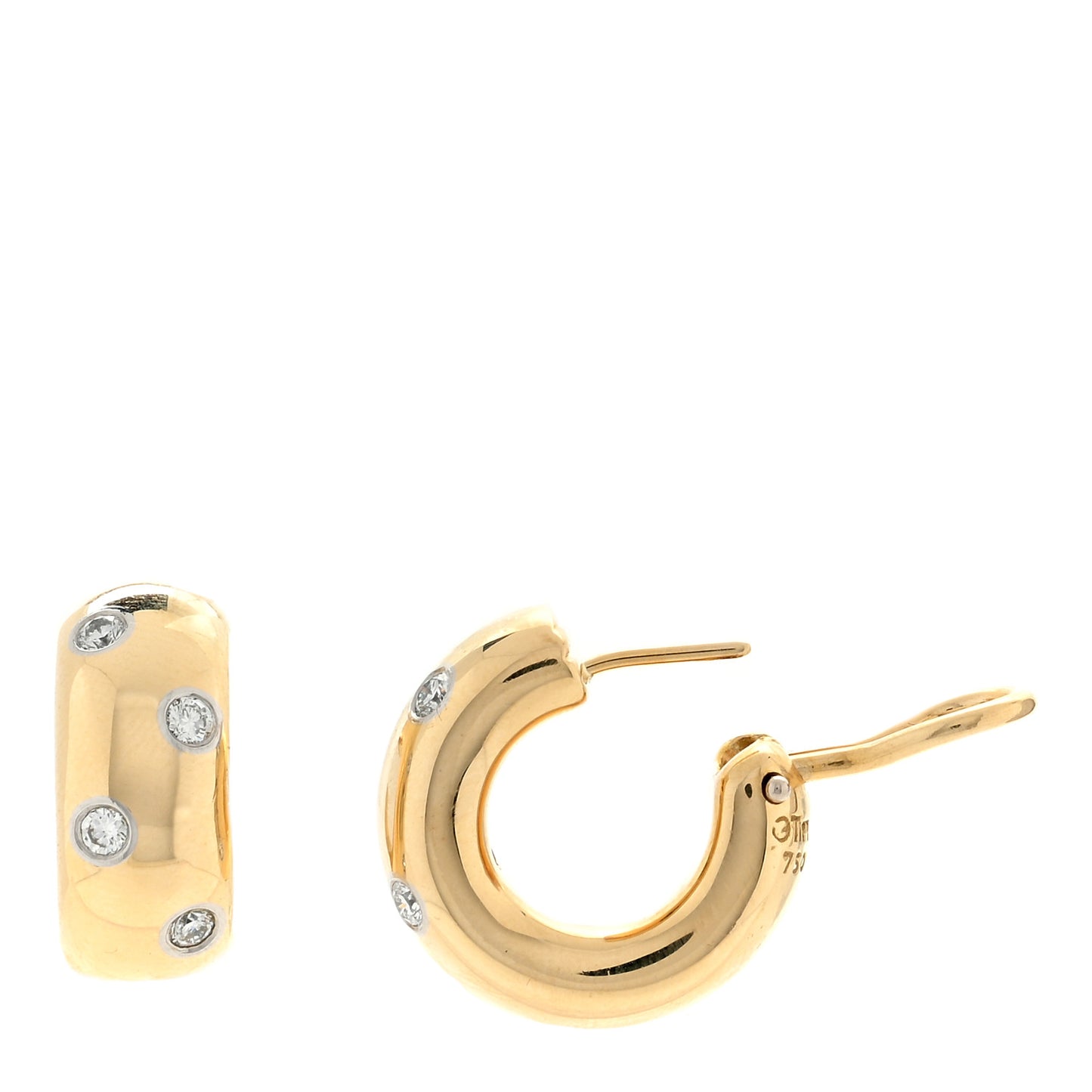 18K Yellow Gold Platinum Diamond Etoile Hoop Earrings