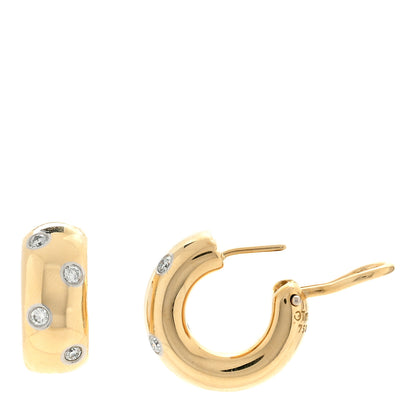 Tiffany 18K Yellow Gold Platinum Diamond Etoile Hoop Earrings 1 of 4