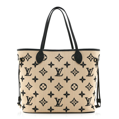 Louis Vuitton Cotton Monogram Embroidered Neverfull MM Beige Black Beige Black 1 of 10