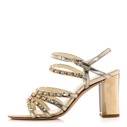 Chanel Lame Goatskin Chain Sandals 37 Gold 1 of 9
