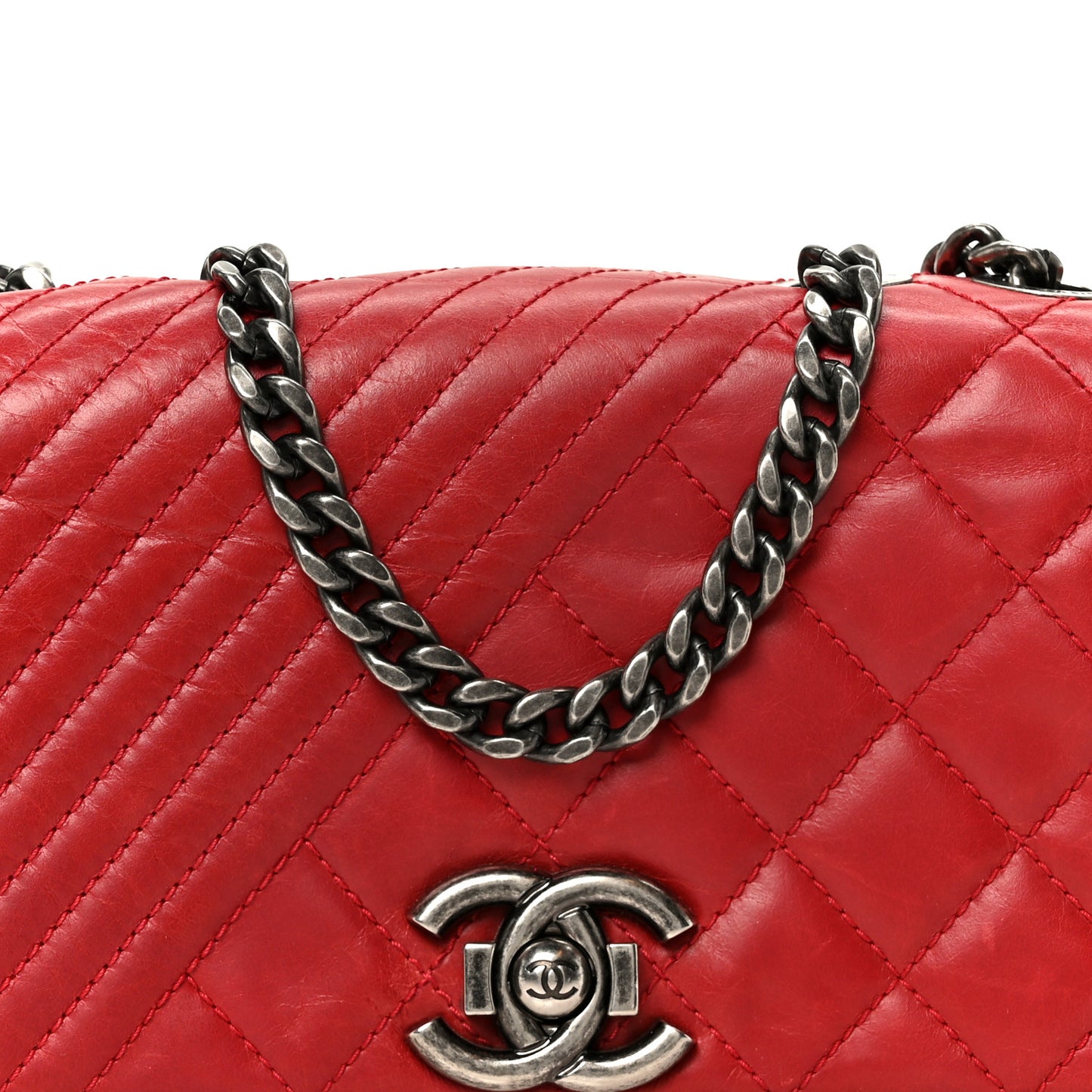 Glazed Calfskin Quilted Small Coco Boy Flap Red