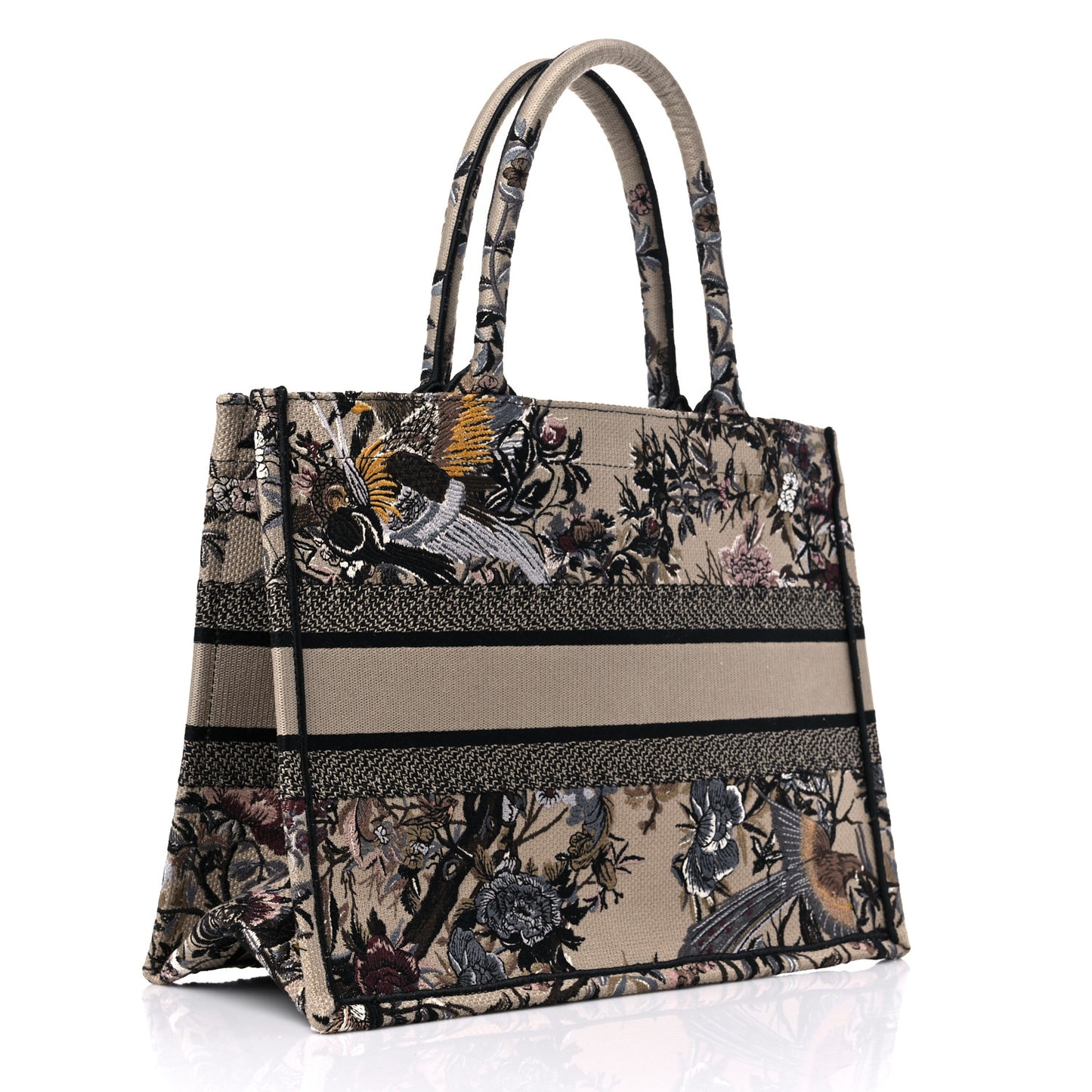 Canvas Embroidered Jardin D'Hiver Medium Book Tote Beige Multicolor