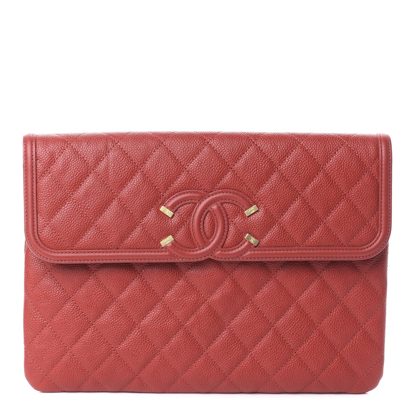 Caviar Quilted Filigree Flap Pouch Red