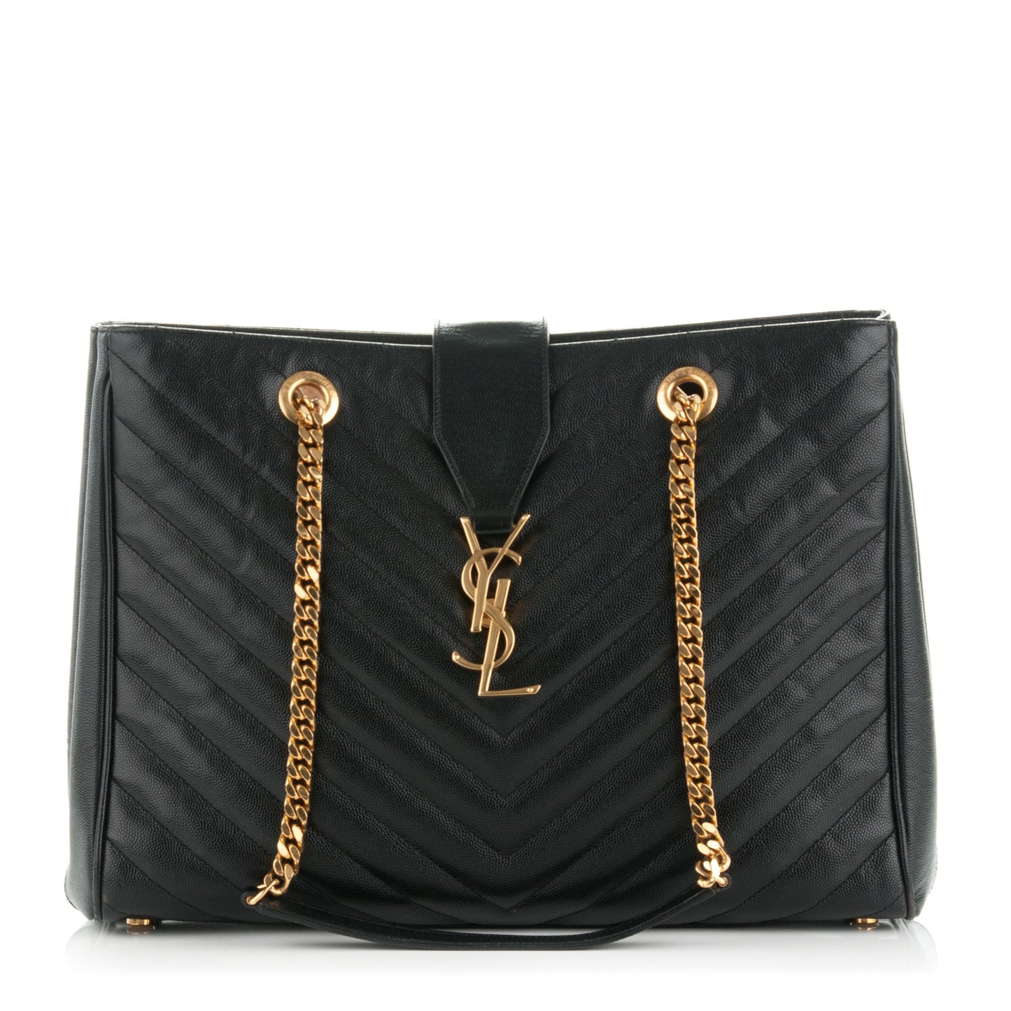 Grain De Poudre Matelasse Chevron Monogram Shopping Bag Black