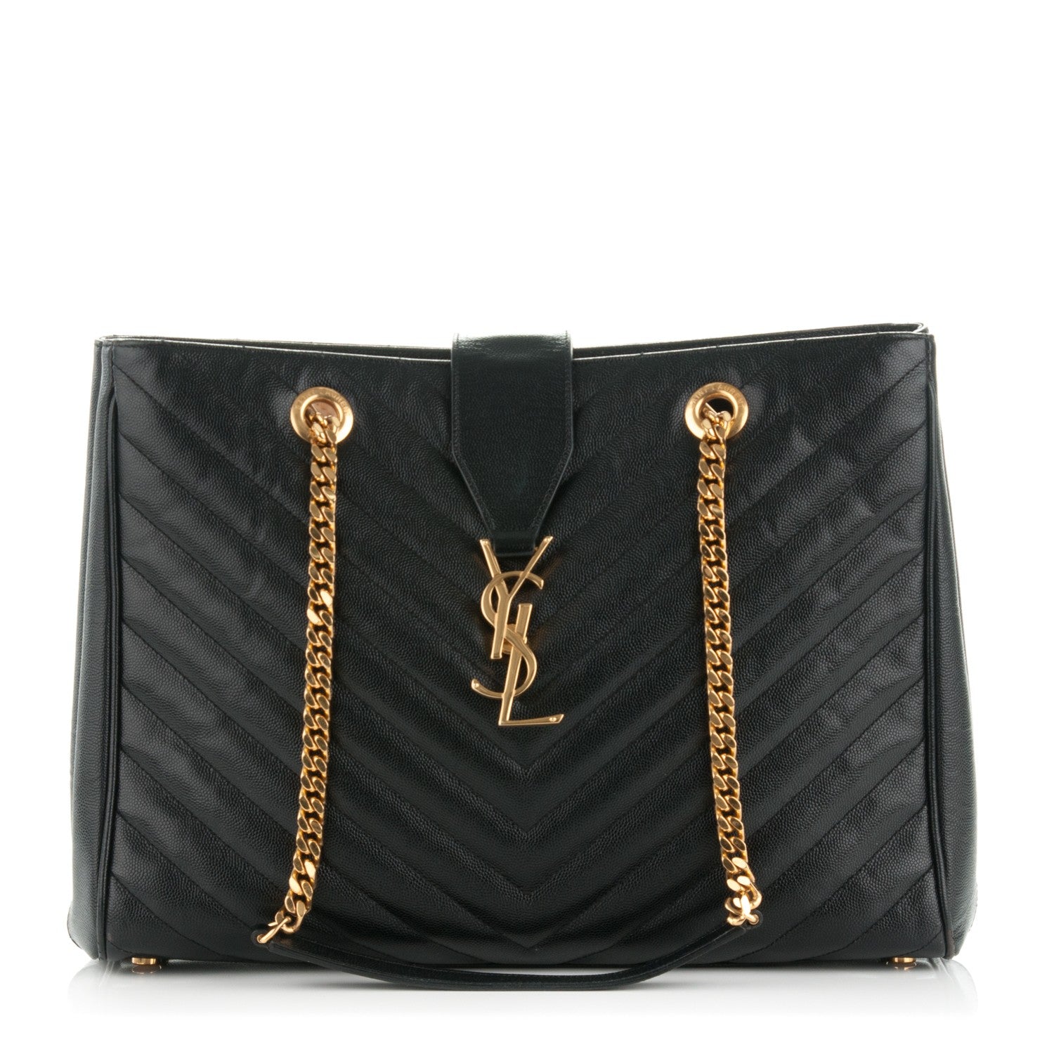 Saint Laurent Grain De Poudre Matelasse Chevron Monogram Shopping Bag Black 1 of 7