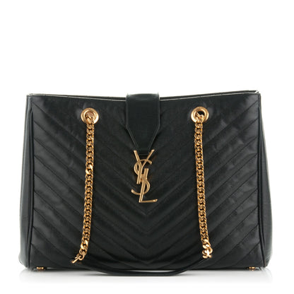 Saint Laurent Grain De Poudre Matelasse Chevron Monogram Shopping Bag Black 1 of 7