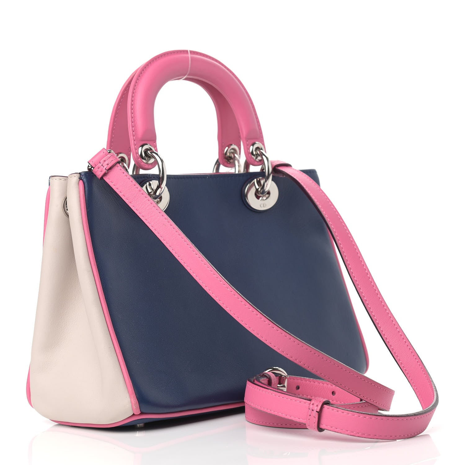 Christian Dior Smooth Calfskin Small Tri-Color Diorissimo Bag Navy Pink 3 of 14