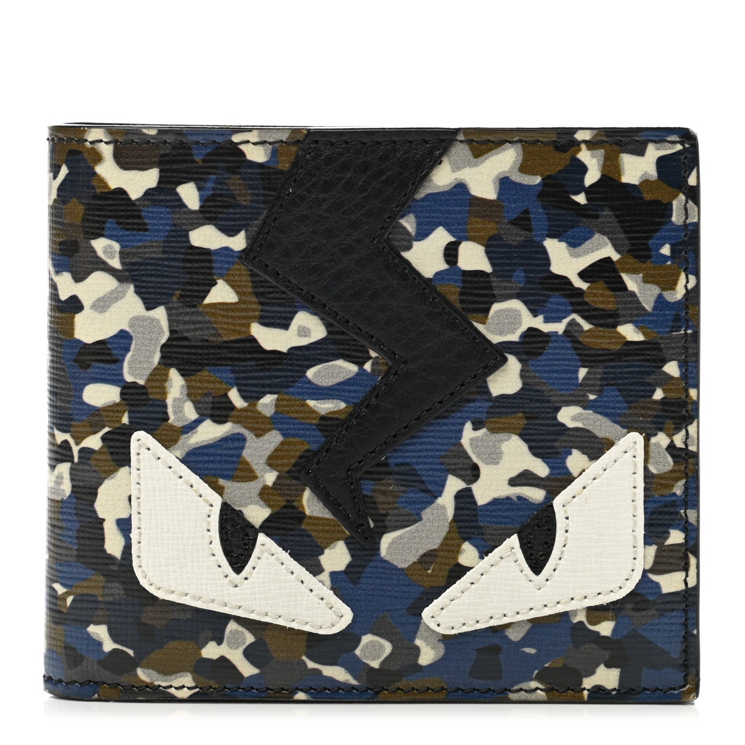 Fendi Vitello Elite Granite Monster Eyes Bi-fold Wallet Navy 1 of 8