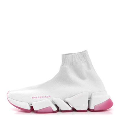 Balenciaga Technical 3D Recycled Knit Bi-Color Womens Speed 2.0 Transparent Sole Sneakers 40 Pink White 1 of 9