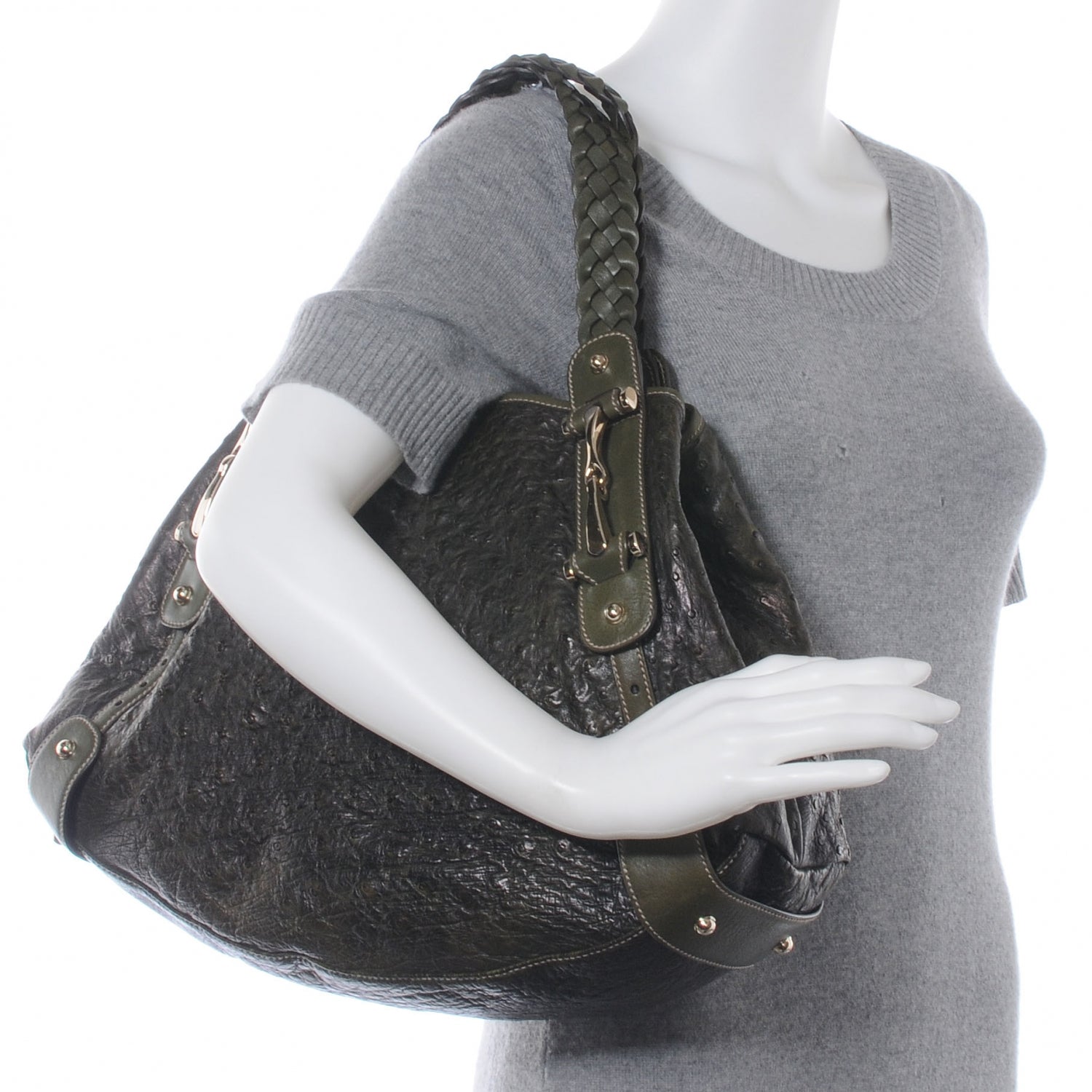 Gucci Ostrich Medium Pelham Tote Green 2 of 8