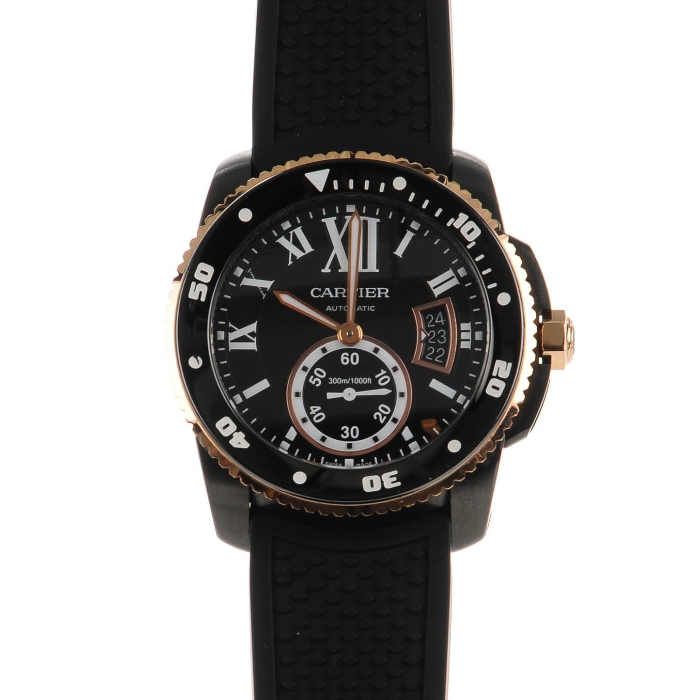 ADLC Stainless Steel 18K Pink Gold Rubber 42mm Calibre de Cartier Diver Automatic Watch Black