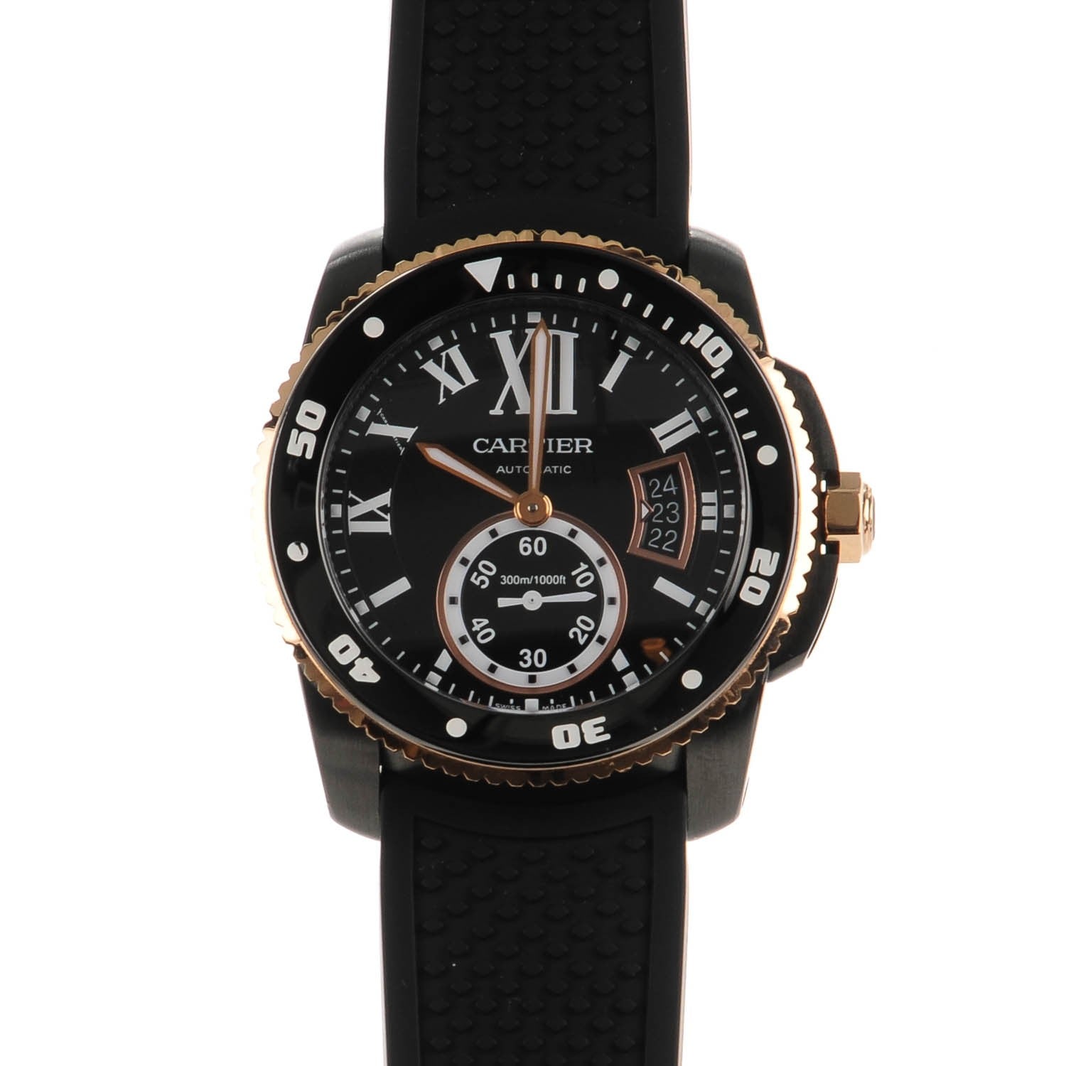 Cartier ADLC Stainless Steel 18K Pink Gold Rubber 42mm Calibre de Cartier Diver Automatic Watch Black 1 of 8