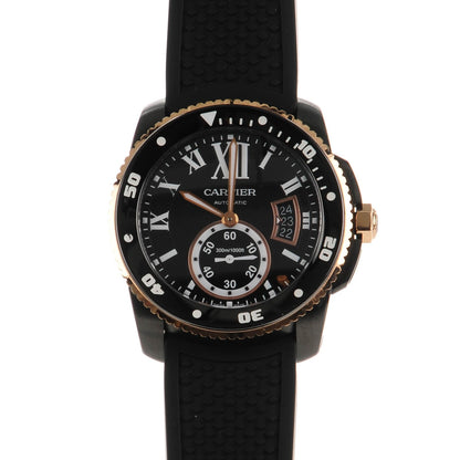 Cartier ADLC Stainless Steel 18K Pink Gold Rubber 42mm Calibre de Cartier Diver Automatic Watch Black 1 of 8