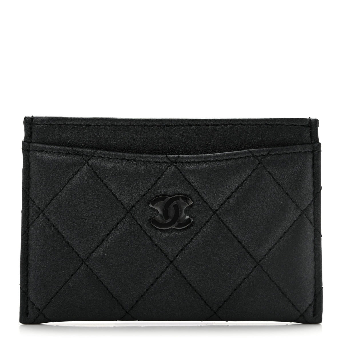 Pearly Lambskin Quilted Card Holder So Black