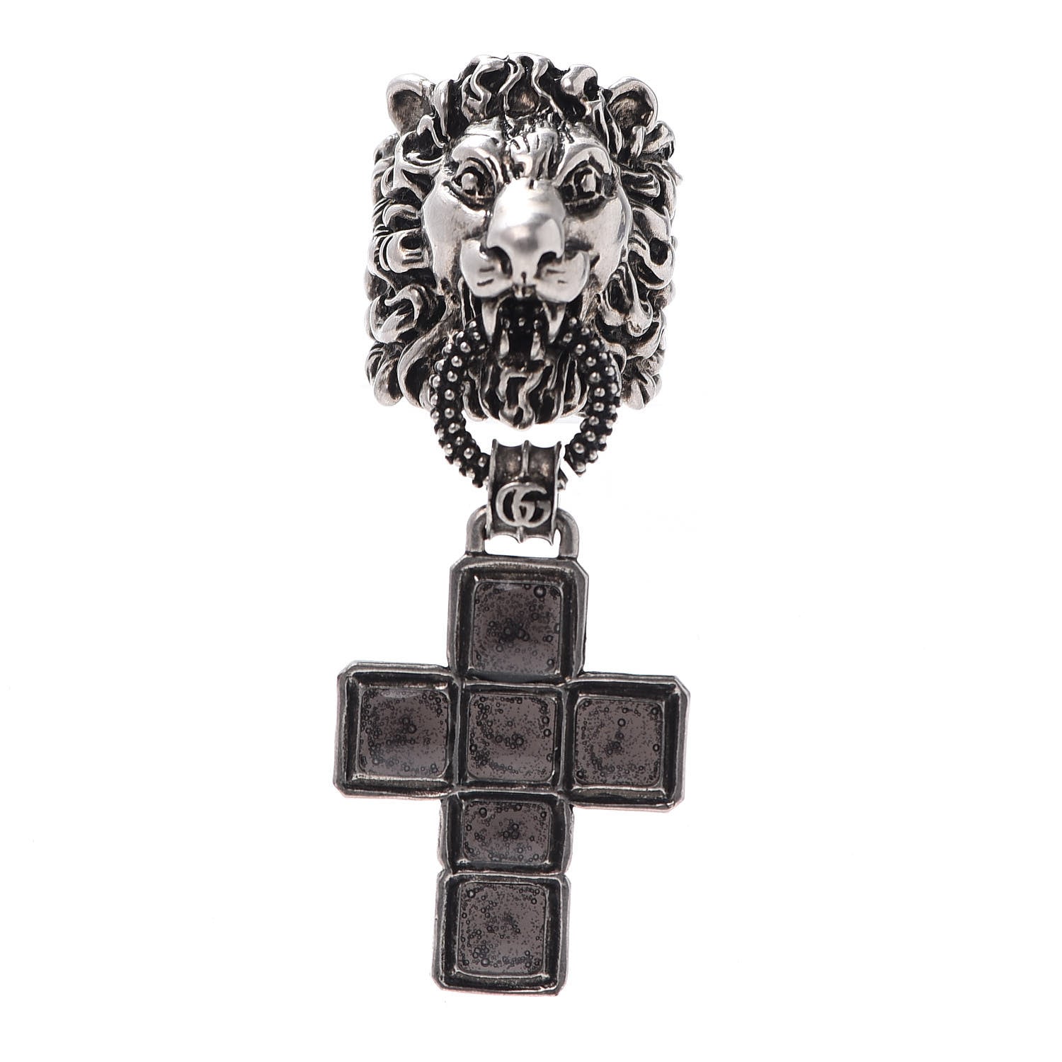 Gucci Enamel Brass Lion Head Crucifix Ring M Black 1 of 7