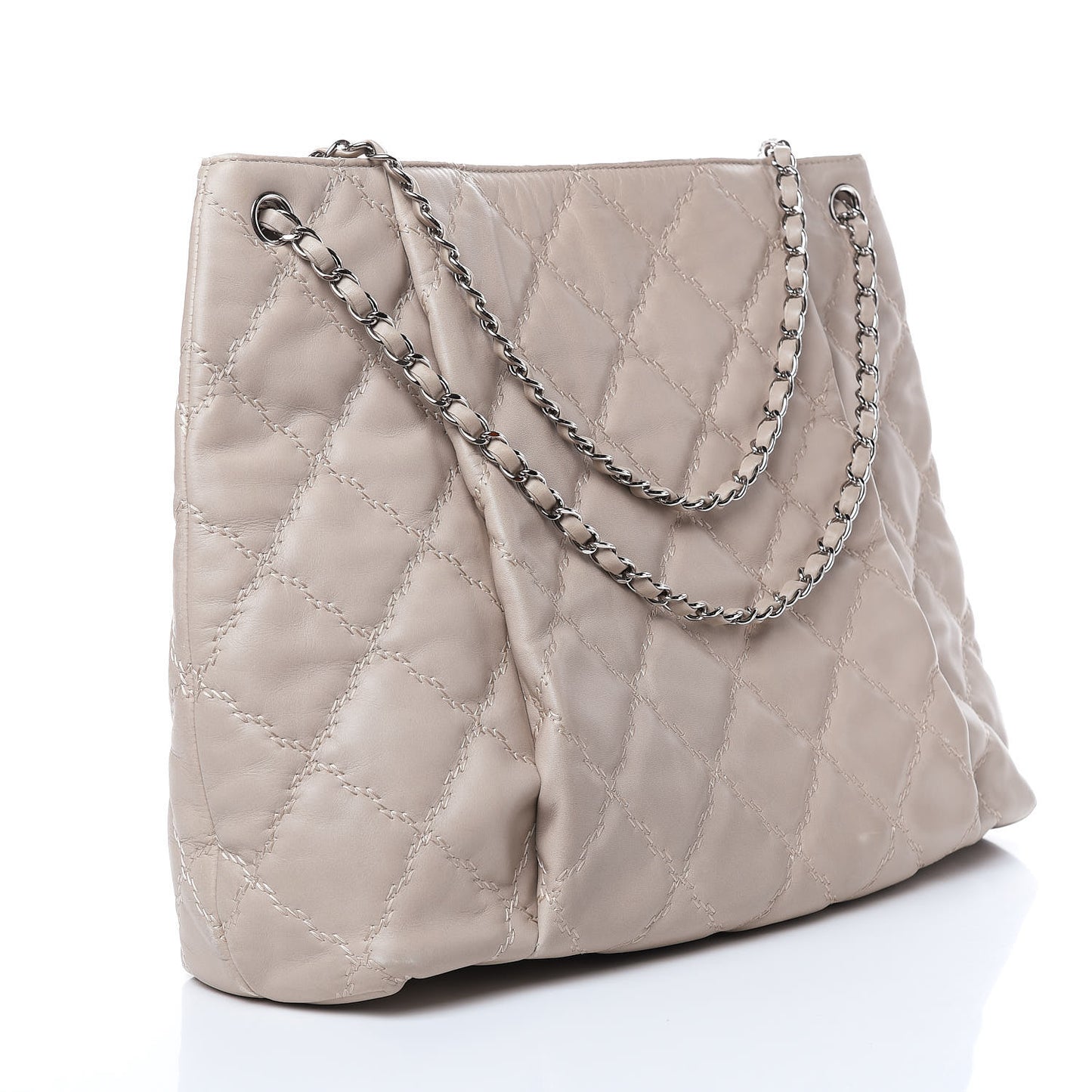 Calfskin Double Stitch Large Hamptons Shopping Tote Beige