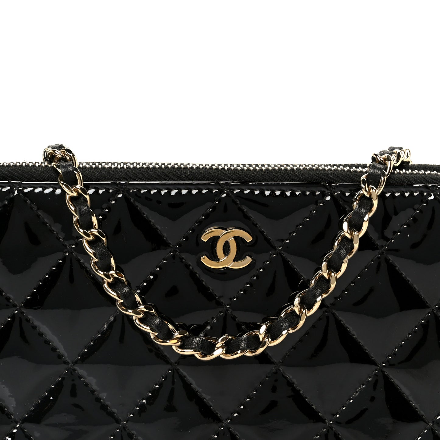 Patent Quilted Small Clutch With Chain Black Blue