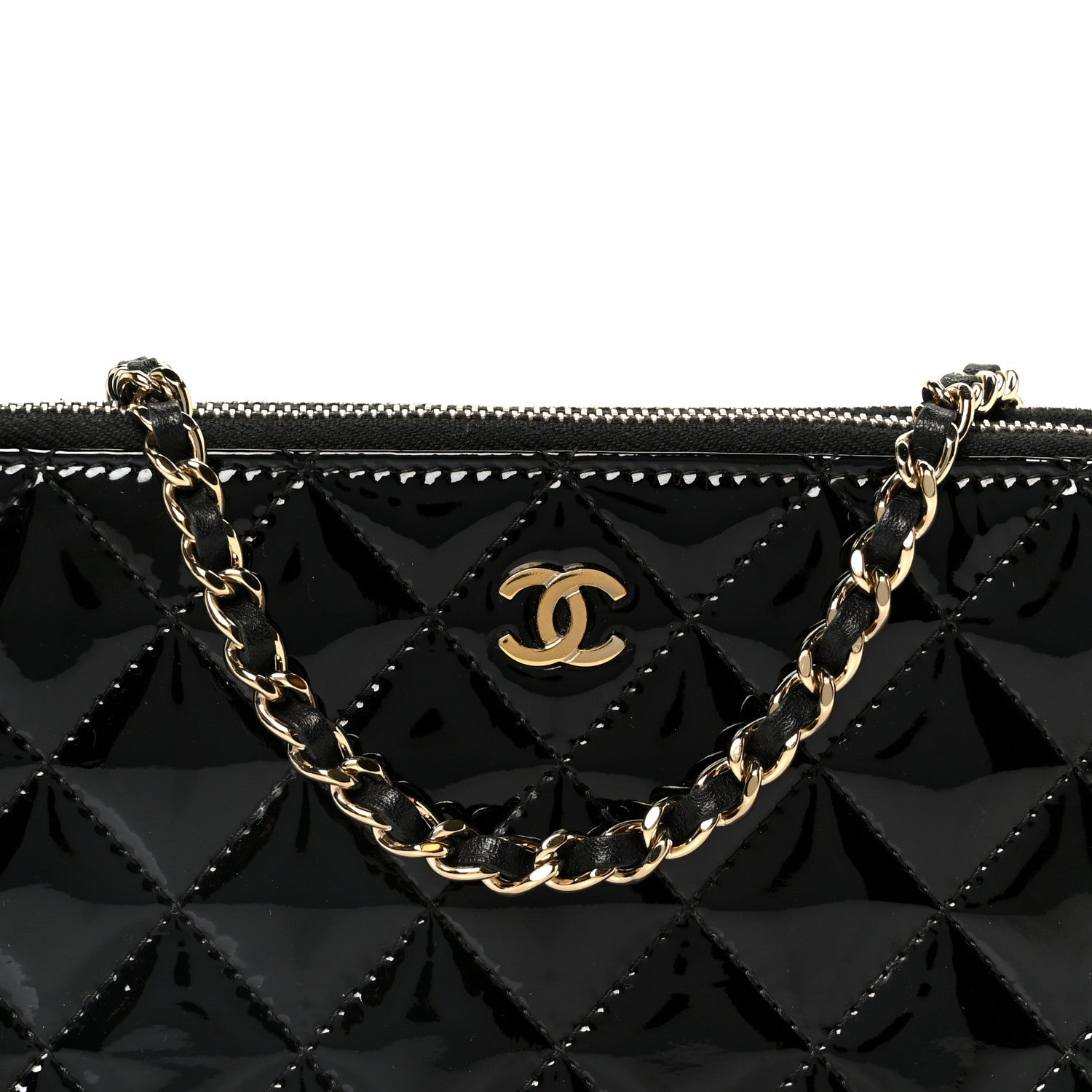 Chanel Patent Quilted Small Clutch With Chain Black Blue 10 of 12