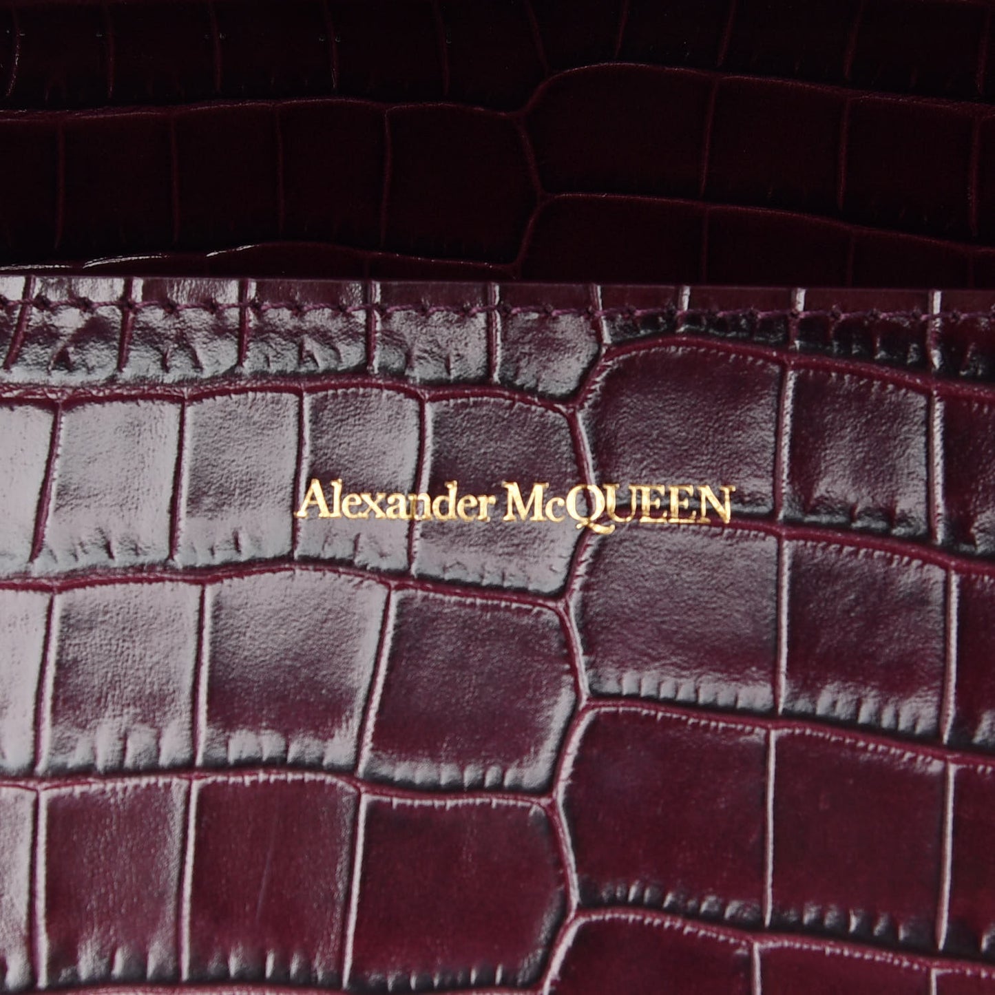 Shiny Crocodile Embossed Jeweled Satchel Burgundy