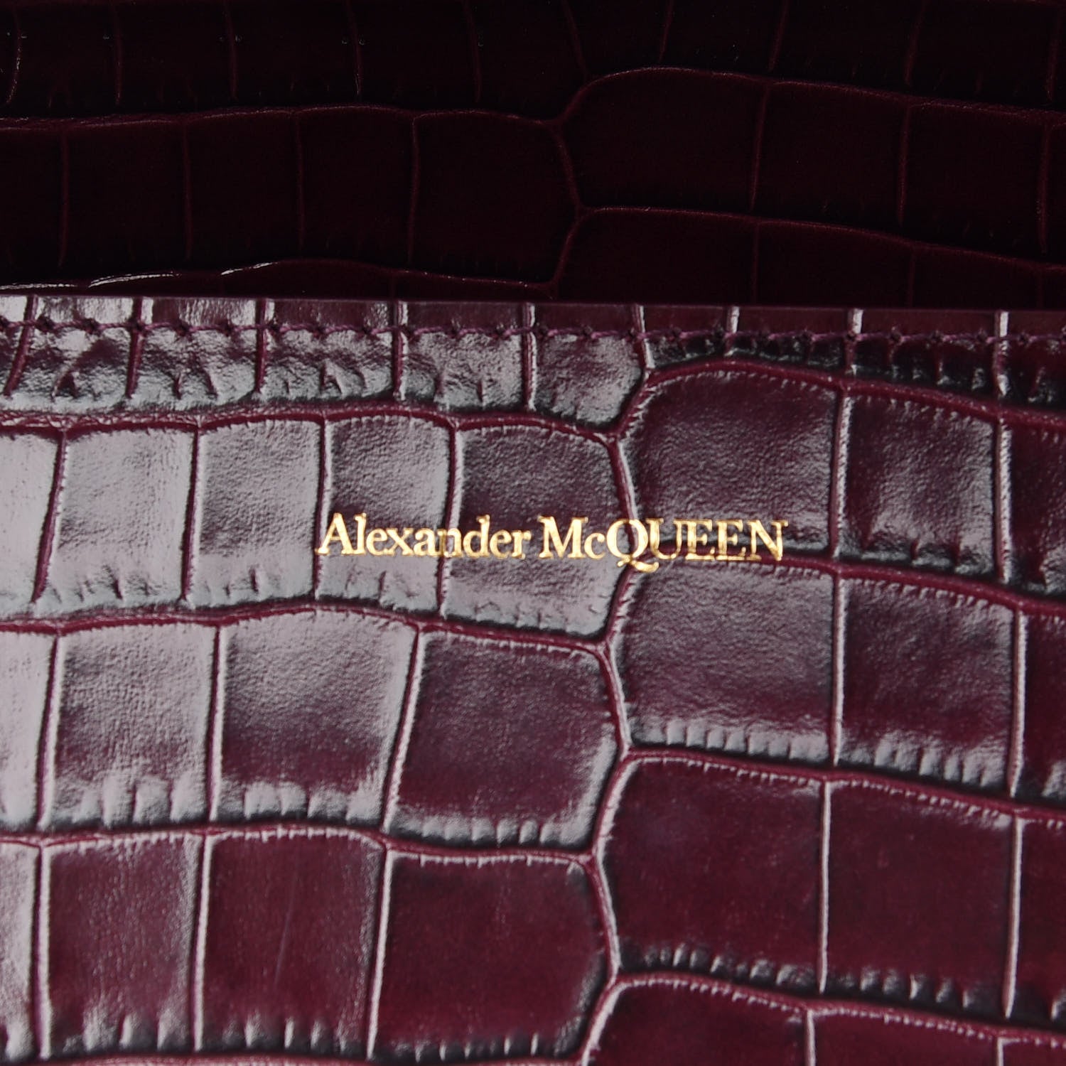 Alexander McQueen Shiny Crocodile Embossed Jeweled Satchel Burgundy 6 of 8