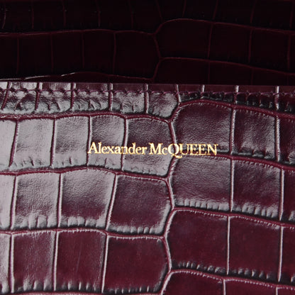 Alexander McQueen Shiny Crocodile Embossed Jeweled Satchel Burgundy 6 of 8
