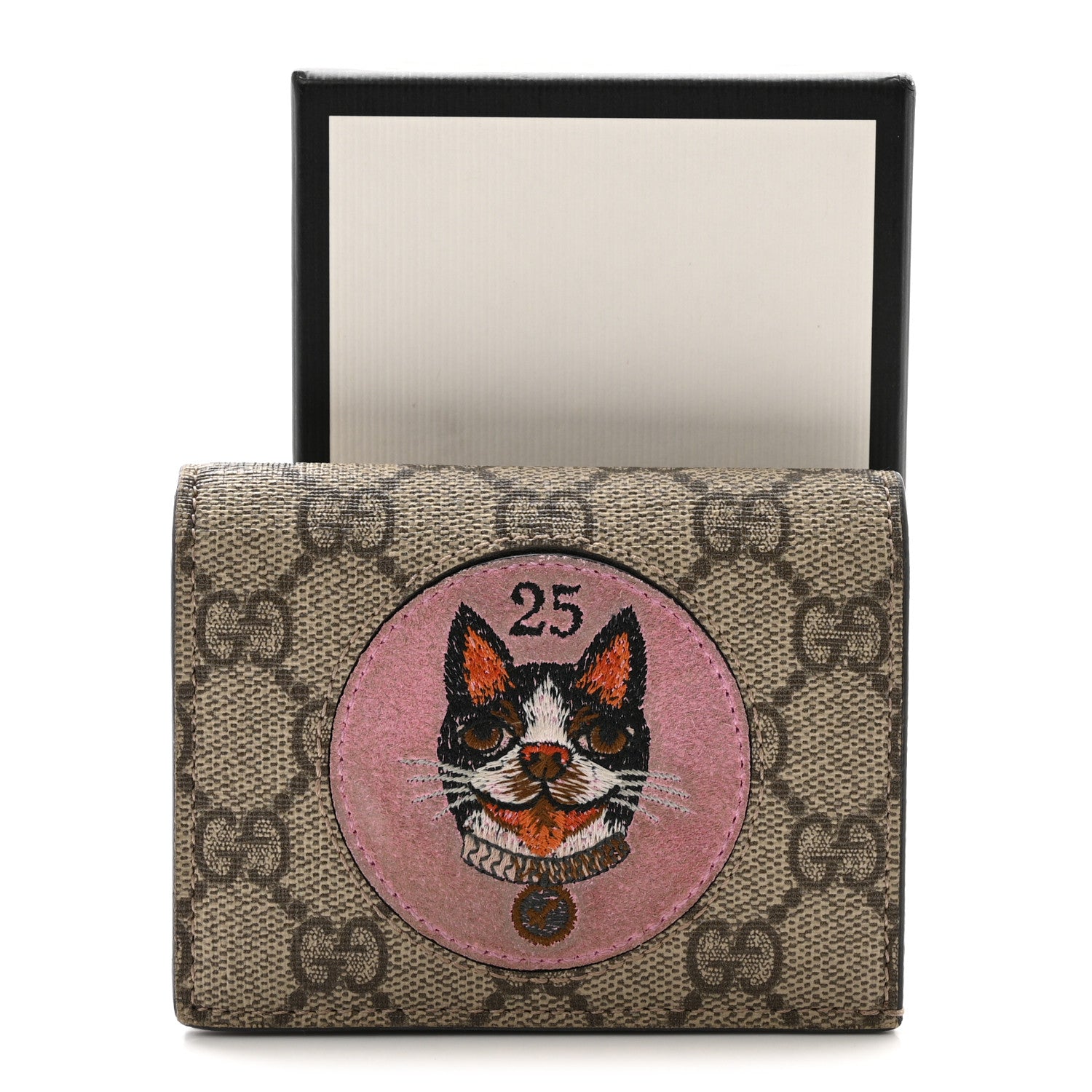 Gucci GG Supreme Monogram Bosco Patch Card Case Wallet Beige Malva Hibiscus Red 8 of 8