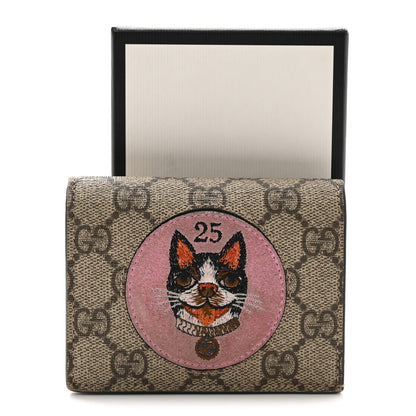 Gucci GG Supreme Monogram Bosco Patch Card Case Wallet Beige Malva Hibiscus Red 8 of 8