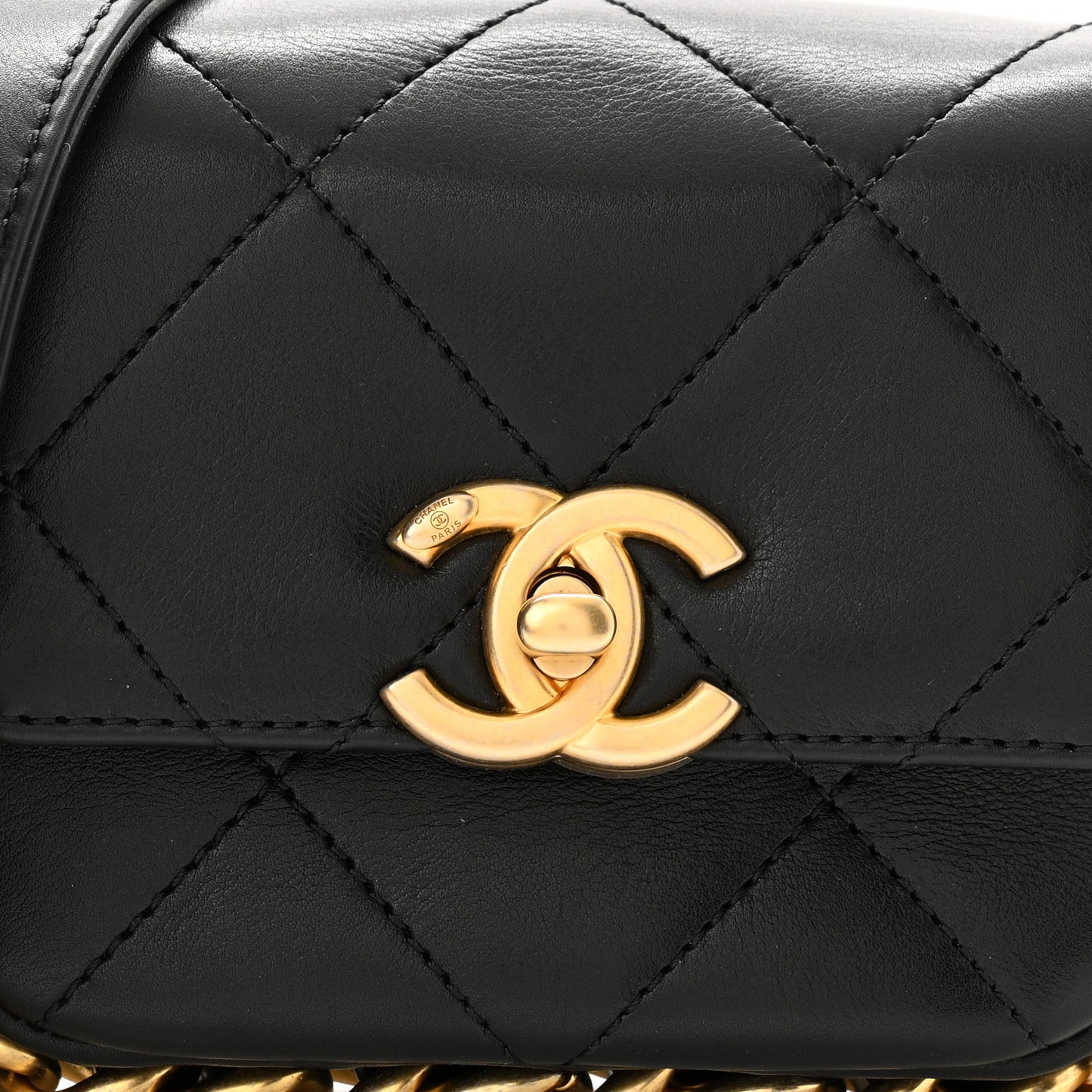 Calfskin Quilted Mini Framing Chain Bag Black