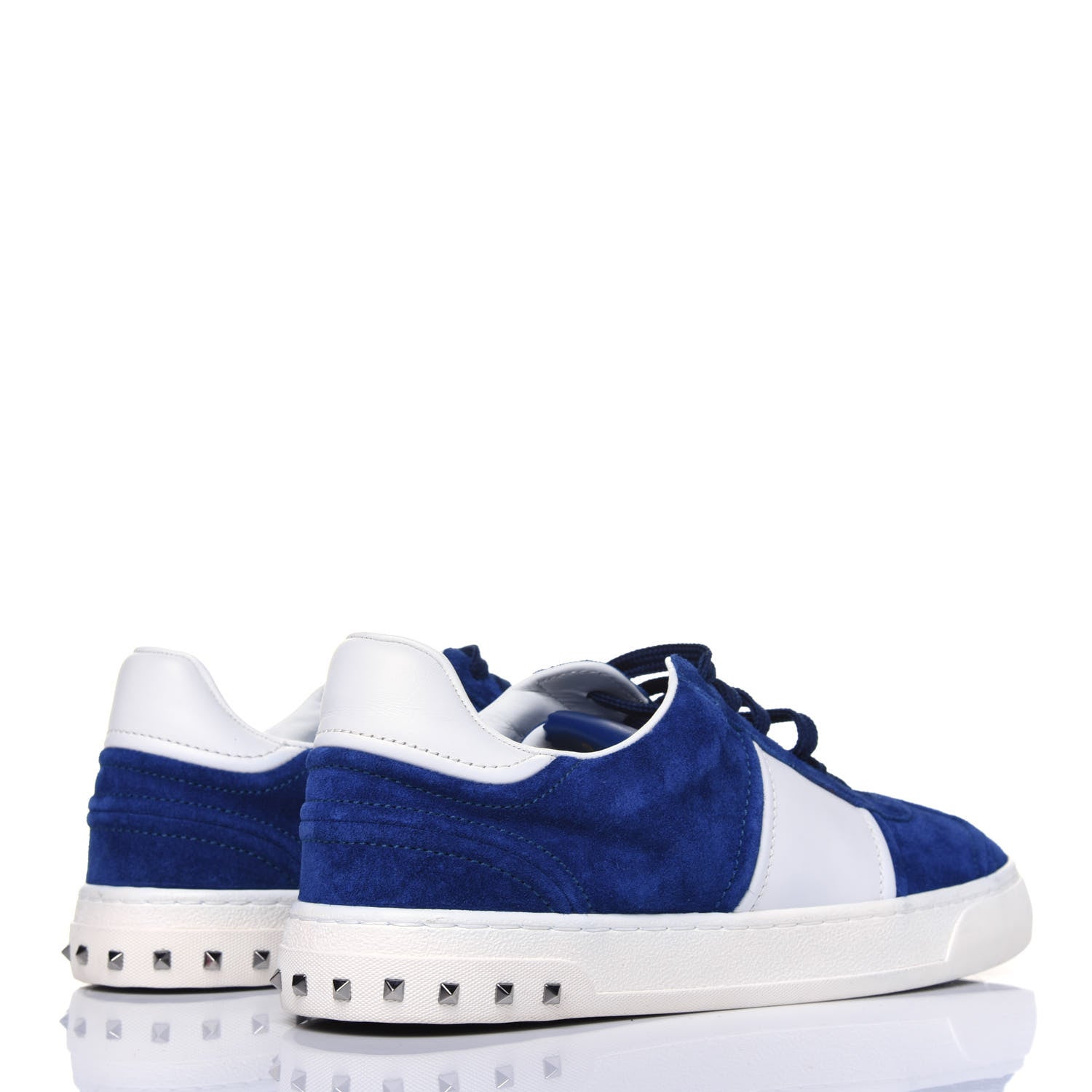 Valentino Garavani Suede Calfskin Mens Rockstud Flycrew Sneakers 40 Navy White 4 of 8