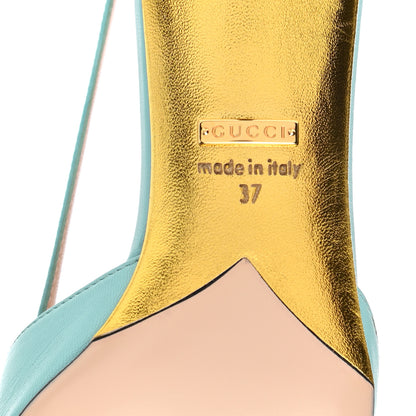 Gucci Malaga Kid Unia Cherry Pumps 37 New Acquamarine Emerald Cocoa 6 of 12